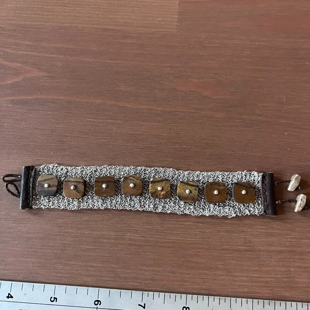 Brown chain link wide tribal bracelet toggle closure